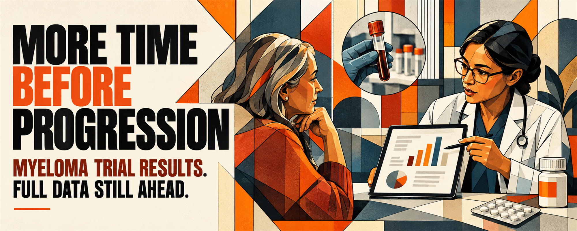 Editorial illustration of a patient and clinician discussing treatment; no claim of cure.